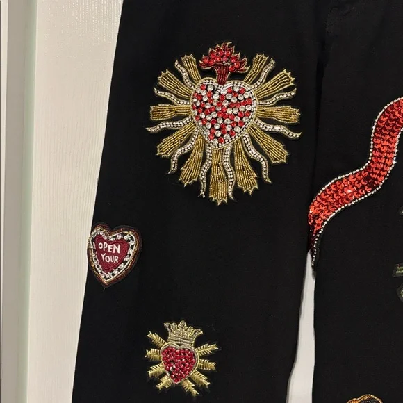 Black Wide-Leg Pants with Embroidered Designs - Picture 4 of 6